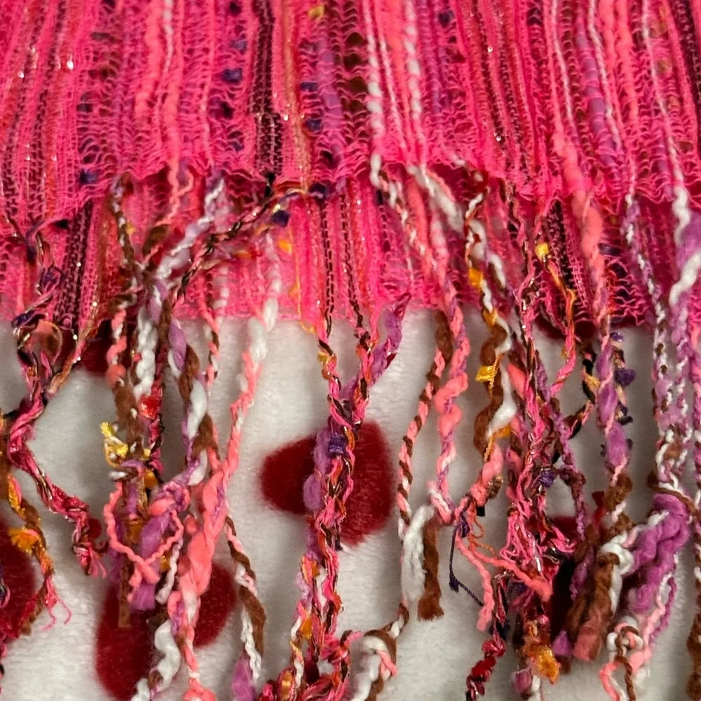 1 White Knit Scarf & Gold Threading + 1 Pink knit Scarf with Multicolor Accents!